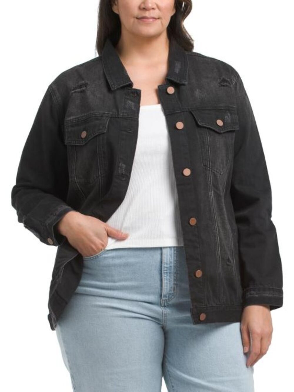 RISEN Plus Loose Fit Distressed Jacket